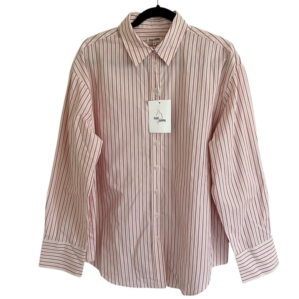 Djerf Avenue Pink and White Striped Button-Down Shirt